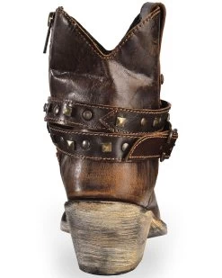 Liberty Black Women's Volcano Brass Studded Harness Booties - Pointed Toe -Women - Western Cowboy 2000240344 200 BK
