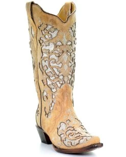 Corral Women's Glitter Floral Inlay Western Boots - Snip Toe -Women - Western Cowboy 2000276659 250 P1