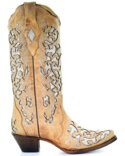 Corral Women's Glitter Floral Inlay Western Boots - Snip Toe