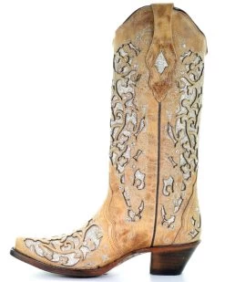 Corral Women's Glitter Floral Inlay Western Boots - Snip Toe -Women - Western Cowboy 2000276659 250 P3