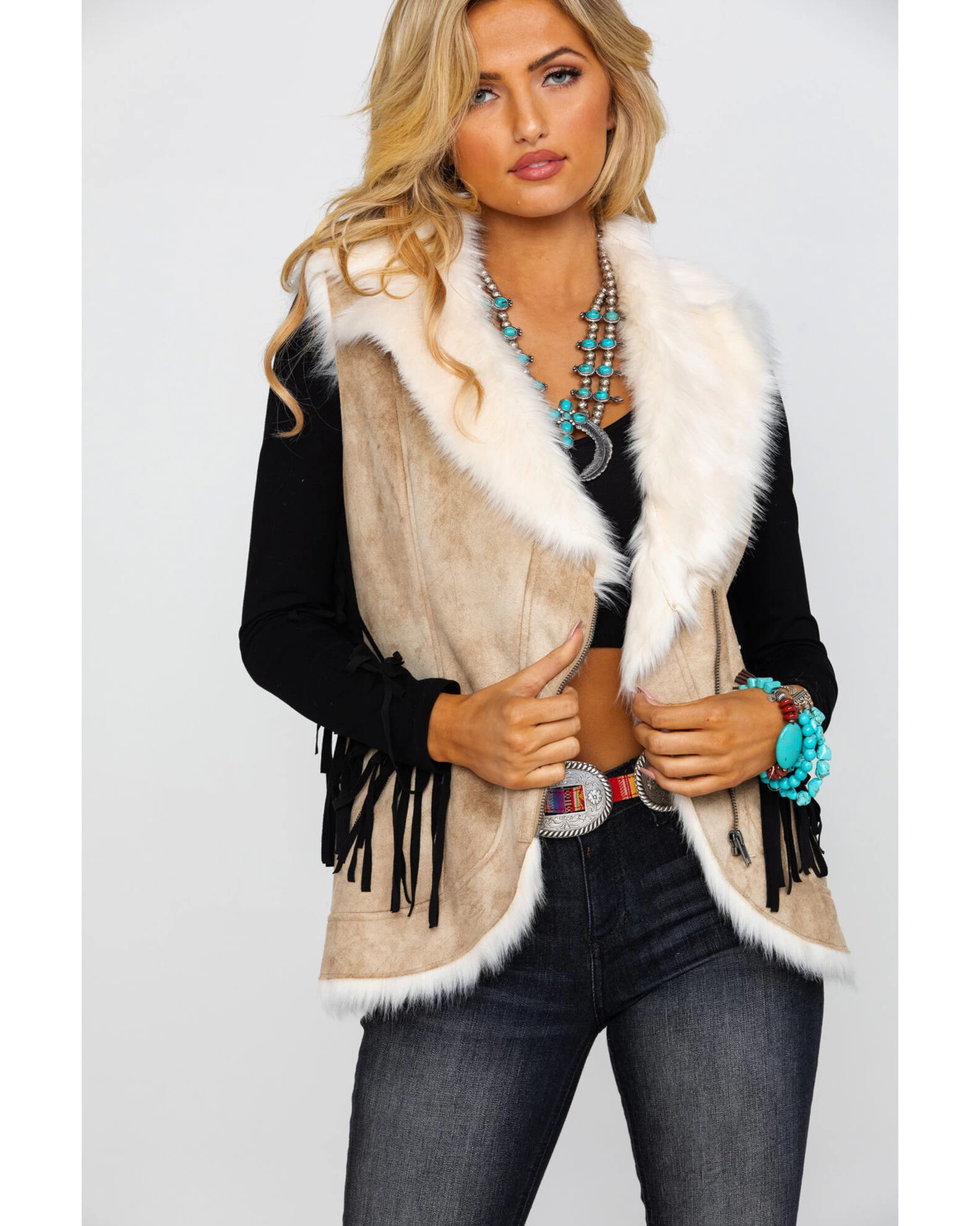 Honey Creek By Scully Women's Beige Faux Fur Vest 3 Honey Creek By Scully Women's Beige Faux Fur Vest - Image 3