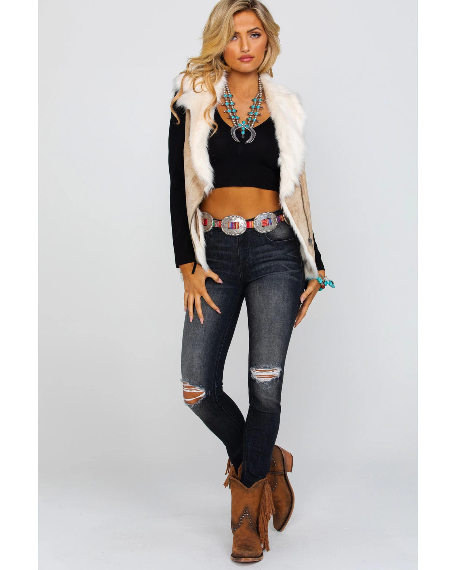 Honey Creek By Scully Women's Beige Faux Fur Vest 2 Honey Creek By Scully Women's Beige Faux Fur Vest - Image 2