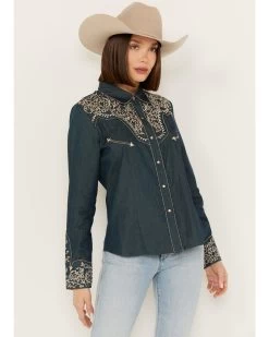 Scully Women's Vine Embroidered Long Sleeve Pearl Snap Western Shirt -Women - Western Cowboy 2000281274 400 P1