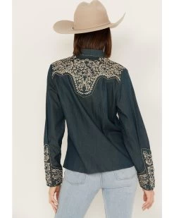 Scully Women's Vine Embroidered Long Sleeve Pearl Snap Western Shirt