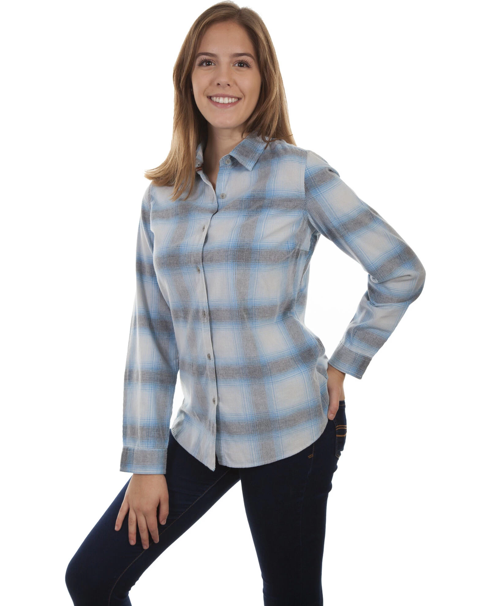 Honey Creek By Scully Women's Blue Corduroy Plaid Long Sleeve Top 1 Honey Creek By Scully Women's Blue Corduroy Plaid Long Sleeve Top