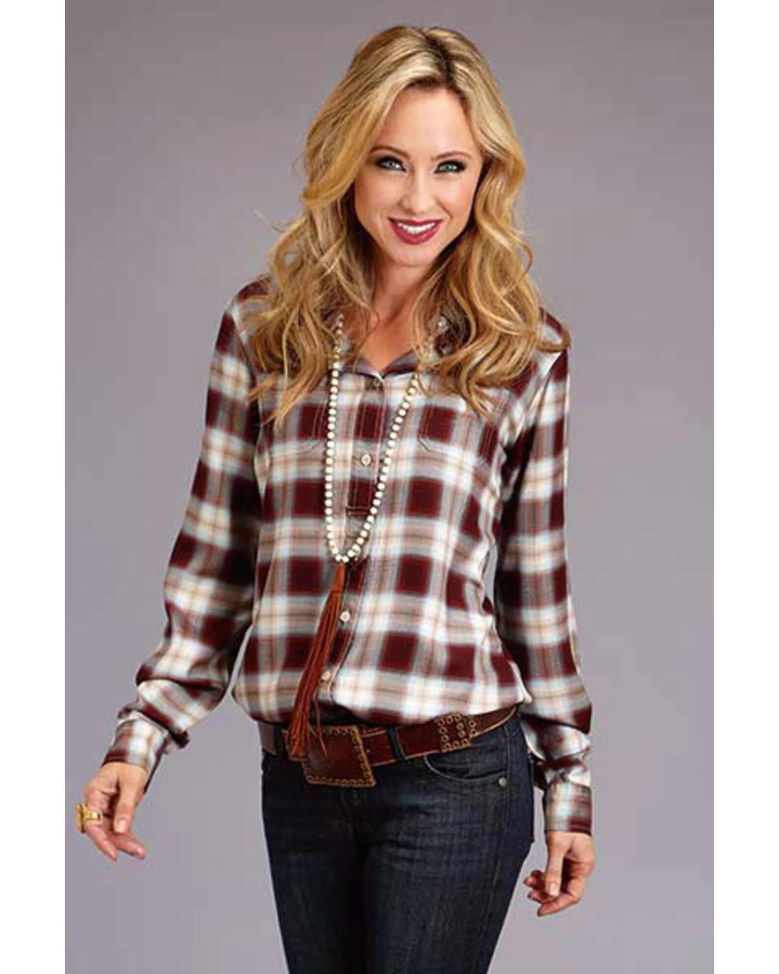 Stetson Women's Brown Plaid Long Sleeve Western Shirt 3 Stetson Women's Brown Plaid Long Sleeve Western Shirt - Image 3