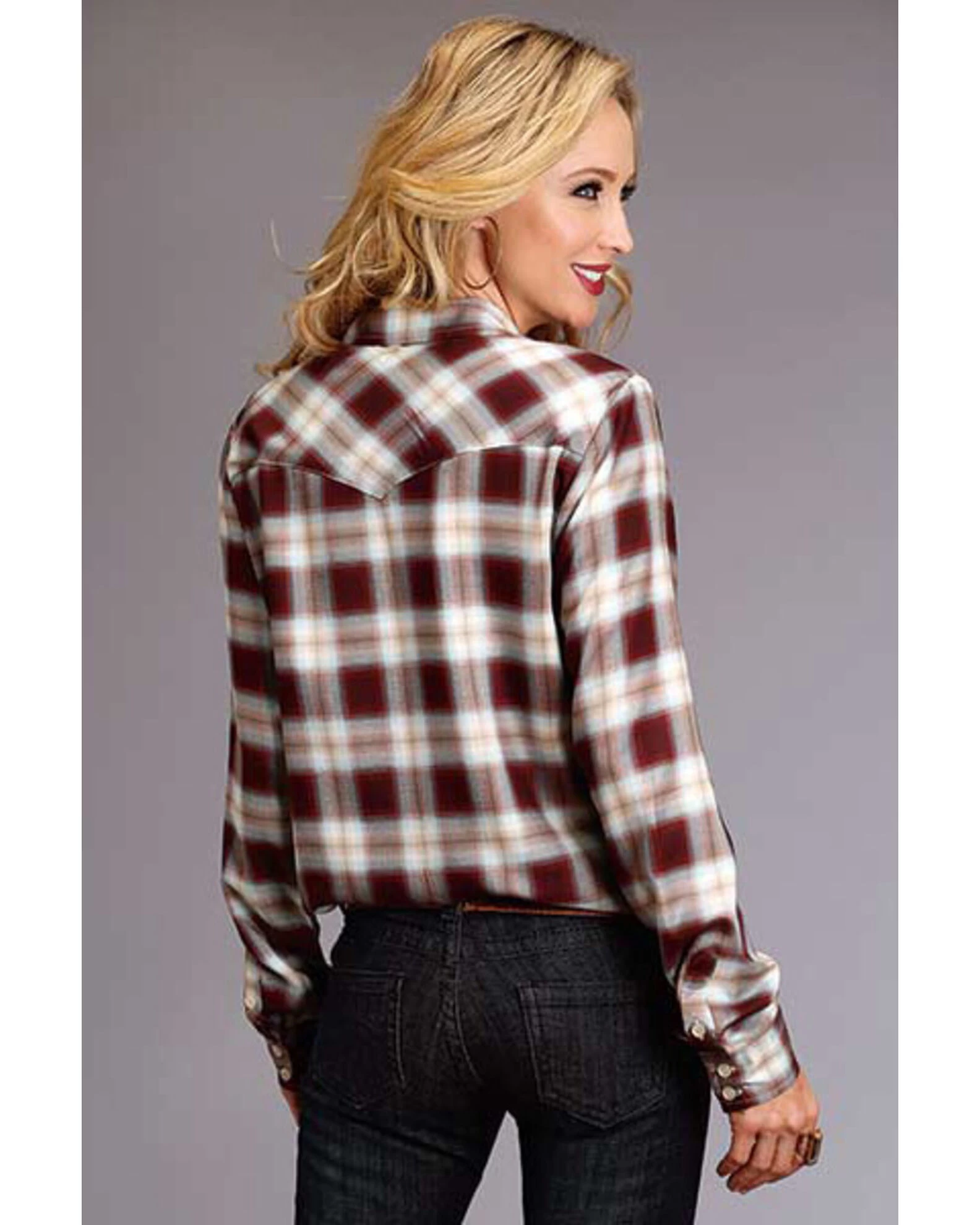 Stetson Women's Brown Plaid Long Sleeve Western Shirt 2 Stetson Women's Brown Plaid Long Sleeve Western Shirt - Image 2