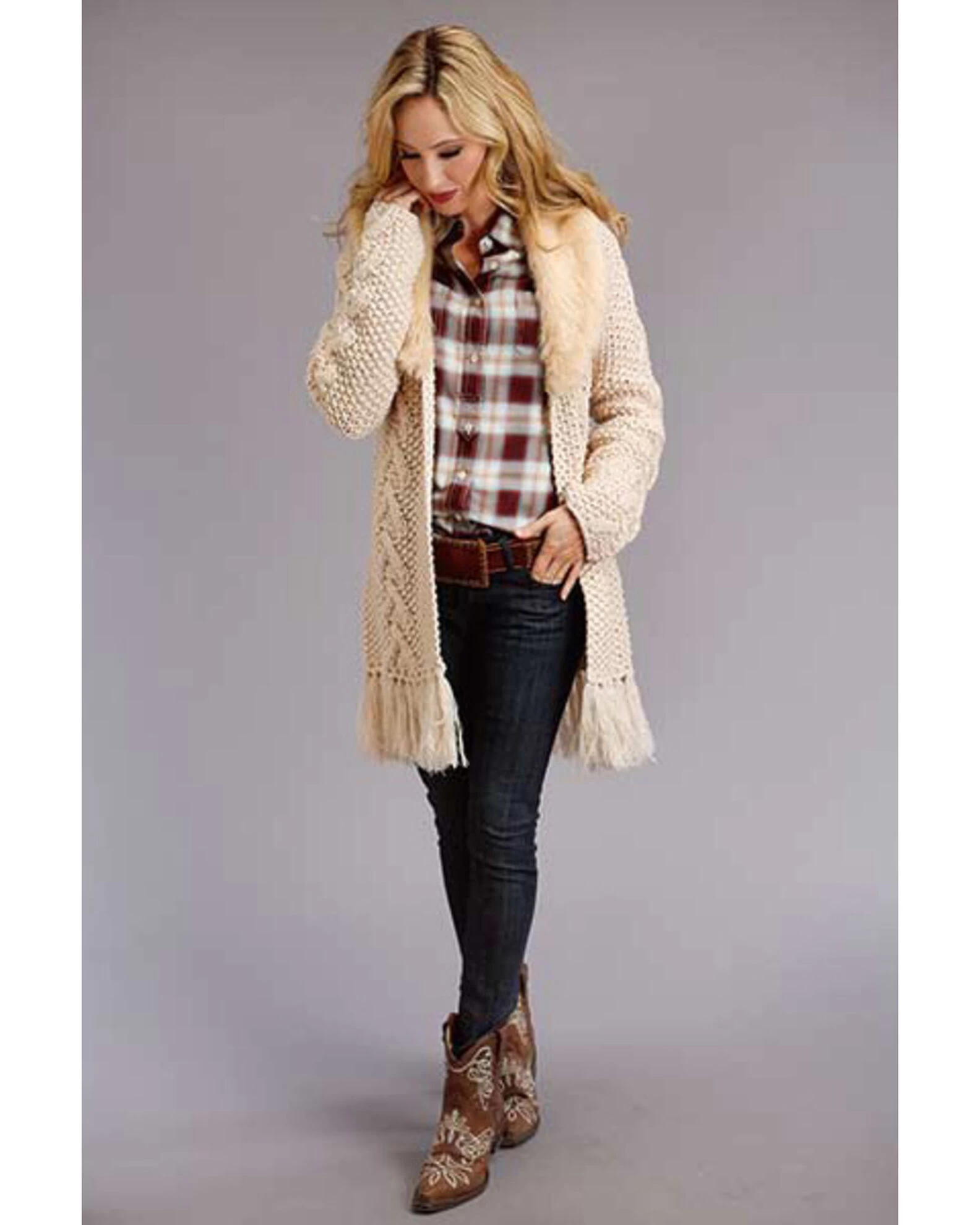 Stetson Women's Brown Plaid Long Sleeve Western Shirt 1 Stetson Women's Brown Plaid Long Sleeve Western Shirt