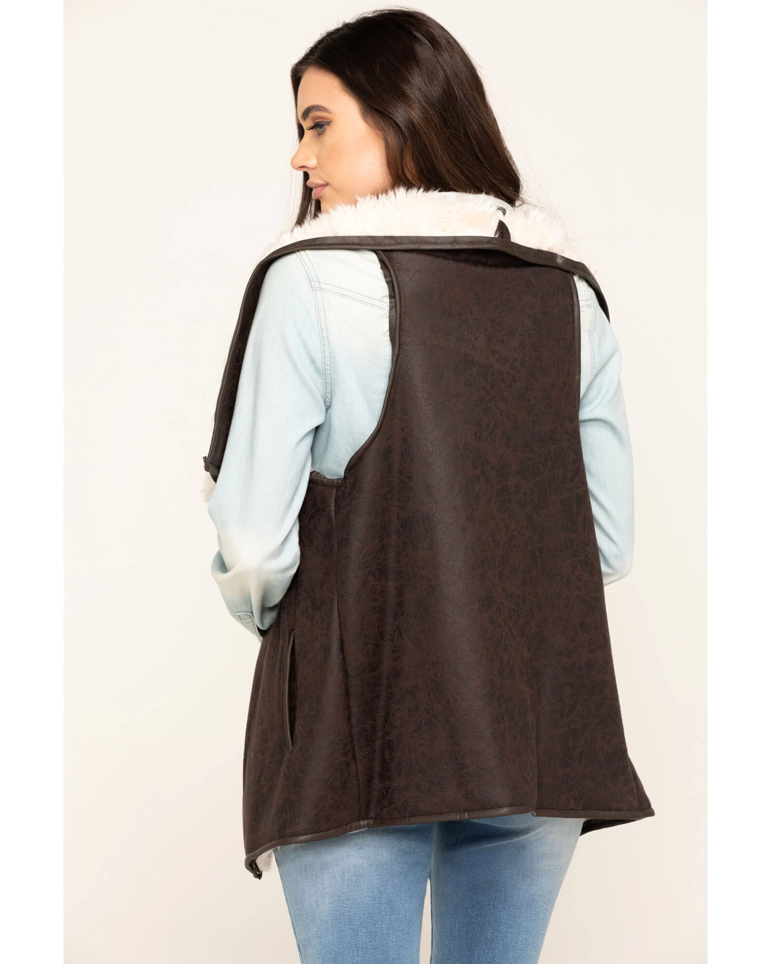 Cripple Creek Women's Pine Cone Faux Shearling Wrap Vest