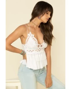 Free People Women's Adella Cami Lace Ruffled Tank Top 8 Free People Women's Adella Cami Lace Ruffled Tank Top -Women - Western Cowboy 2000325212 100 P1