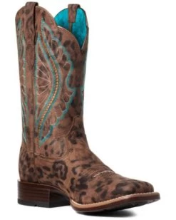 Ariat Women's Leopard Primetime Western Performance Boots - Broad Square Toe -Women - Western Cowboy 2000331107 200 P1