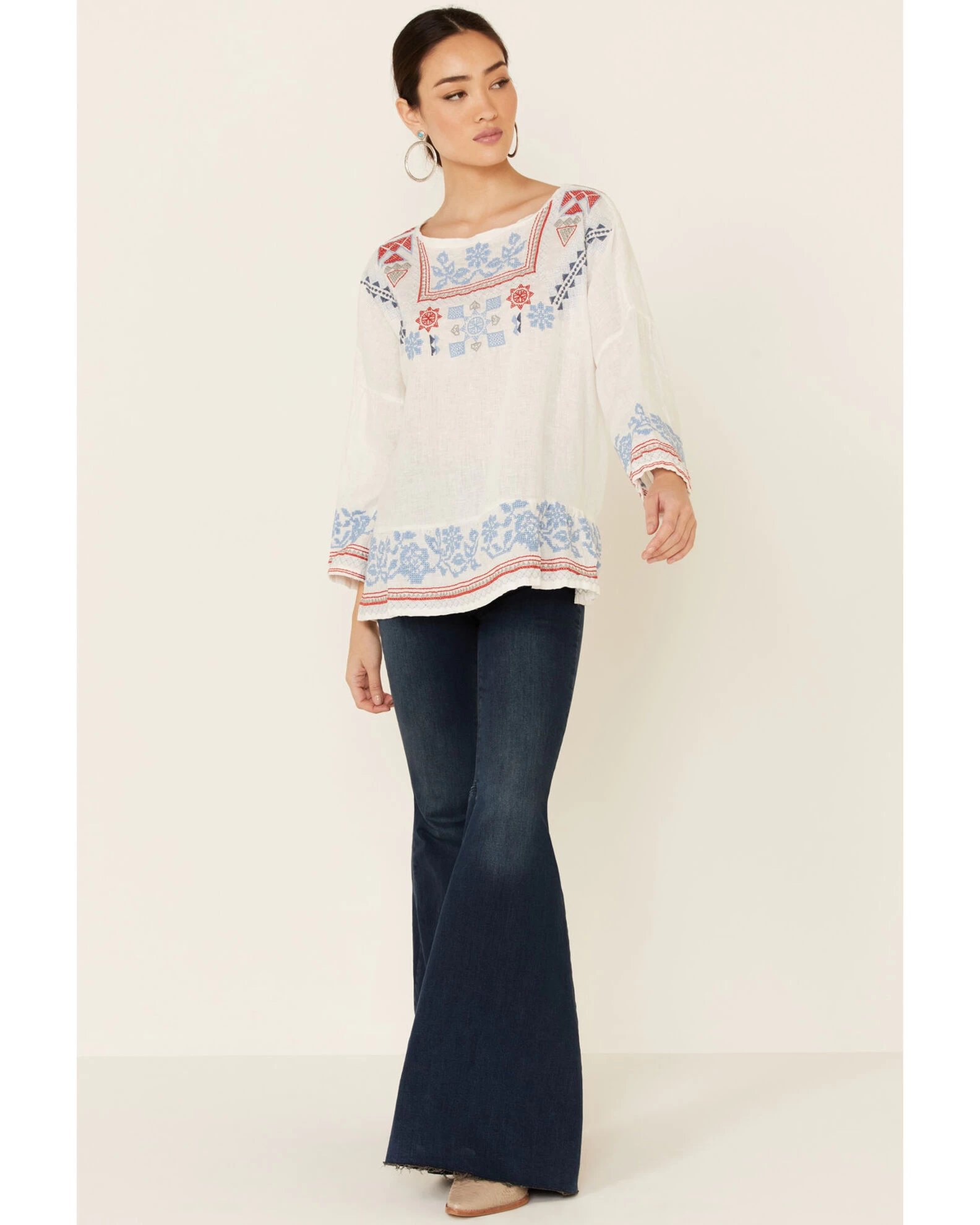 Johnny Was Women's Mateo Embroidered Gauze Long Sleeve Top 2 Johnny Was Women's Mateo Embroidered Gauze Long Sleeve Top - Image 2