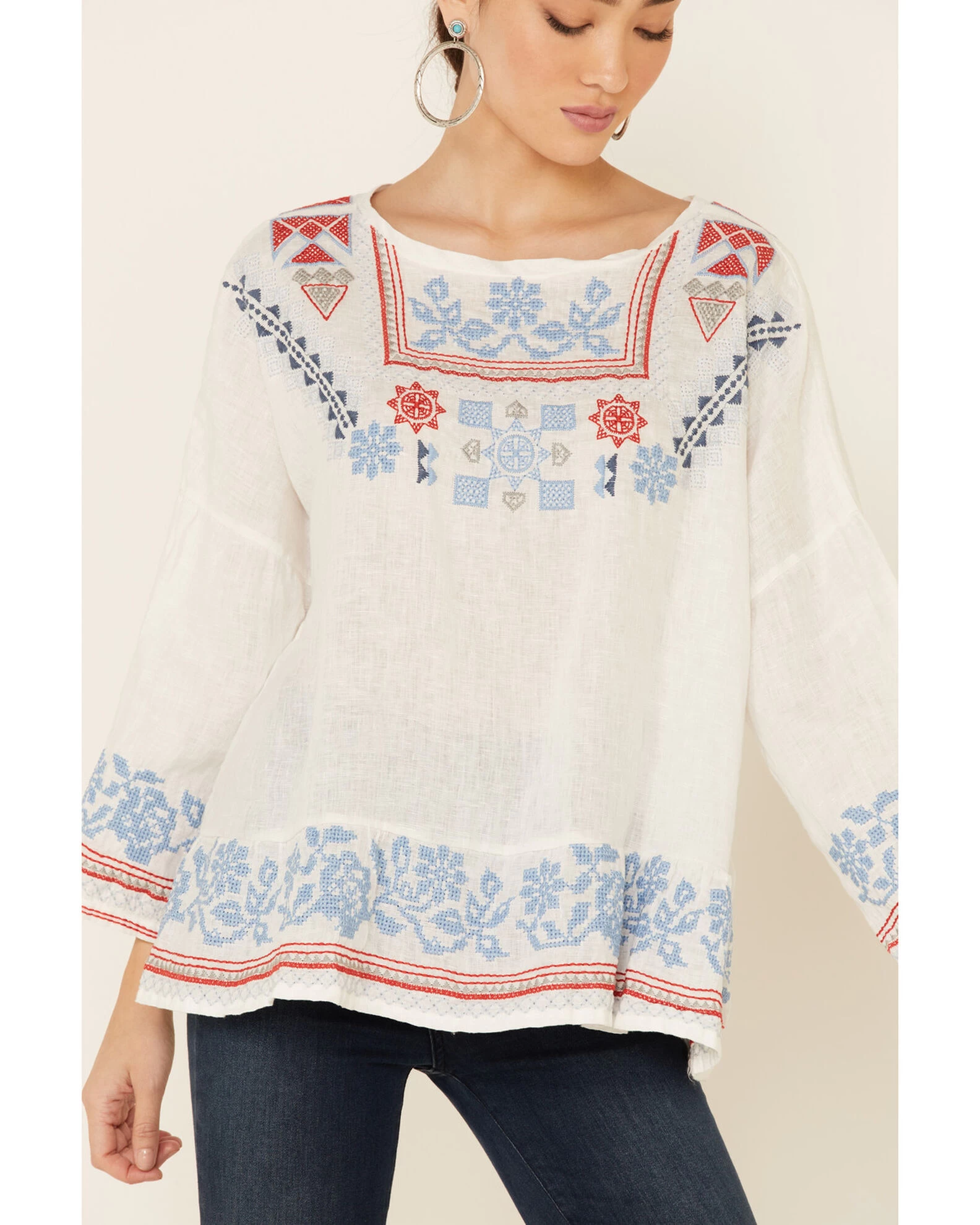 Johnny Was Women's Mateo Embroidered Gauze Long Sleeve Top 3 Johnny Was Women's Mateo Embroidered Gauze Long Sleeve Top - Image 3