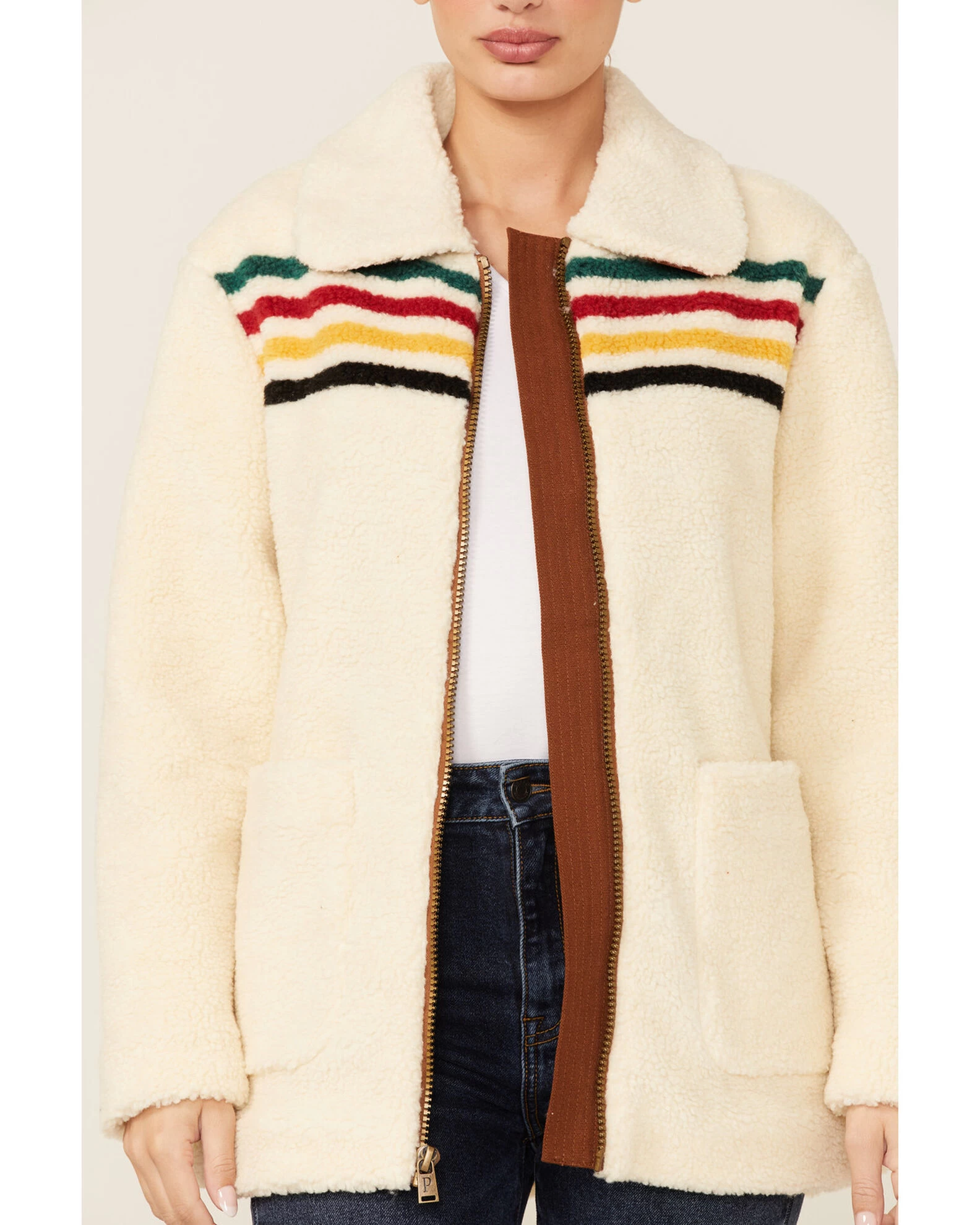 Pendleton Women's Ivory Glacier Sunset Zip-Front Fleece Jacket 1 Pendleton Women's Ivory Glacier Sunset Zip-Front Fleece Jacket