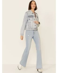 Driftwood Women's Light Wash Patchwork Cropped Button-Front Denim Jacket -Women - Western Cowboy 2000344289 400 P2