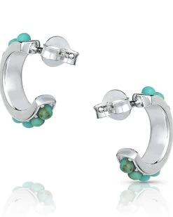 Montana Silversmiths Women's Studded In Turquoise Mini Hoop Earrings