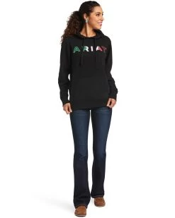 Ariat Women's Black R.E.A.L Mexico Embroidered Logo Pullover Hoodie - Plus -Women - Western Cowboy 2000347975 001 P4