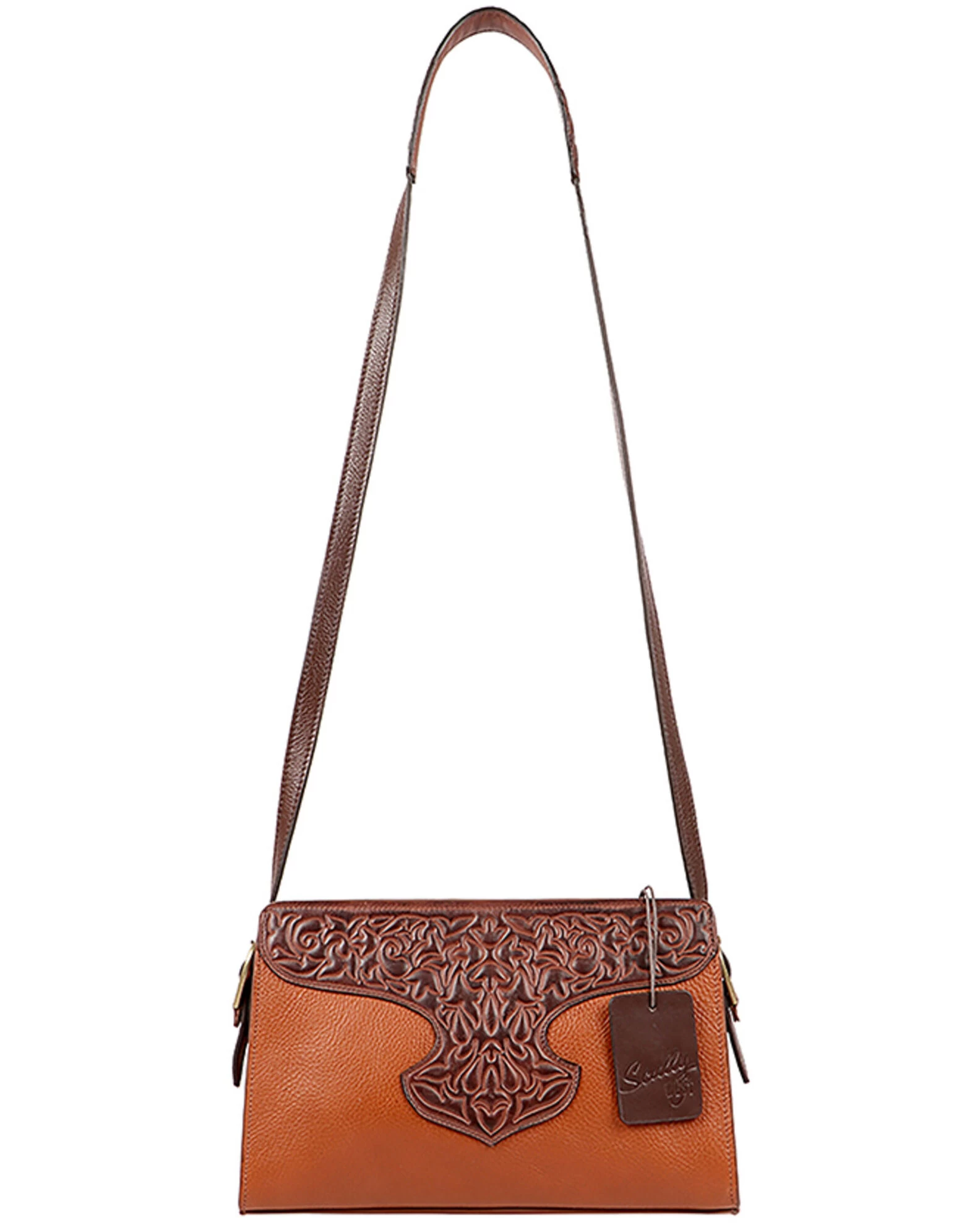 Scully Women's Leather Tooled Overlay Handbag 2 Scully Women's Leather Tooled Overlay Handbag - Image 2