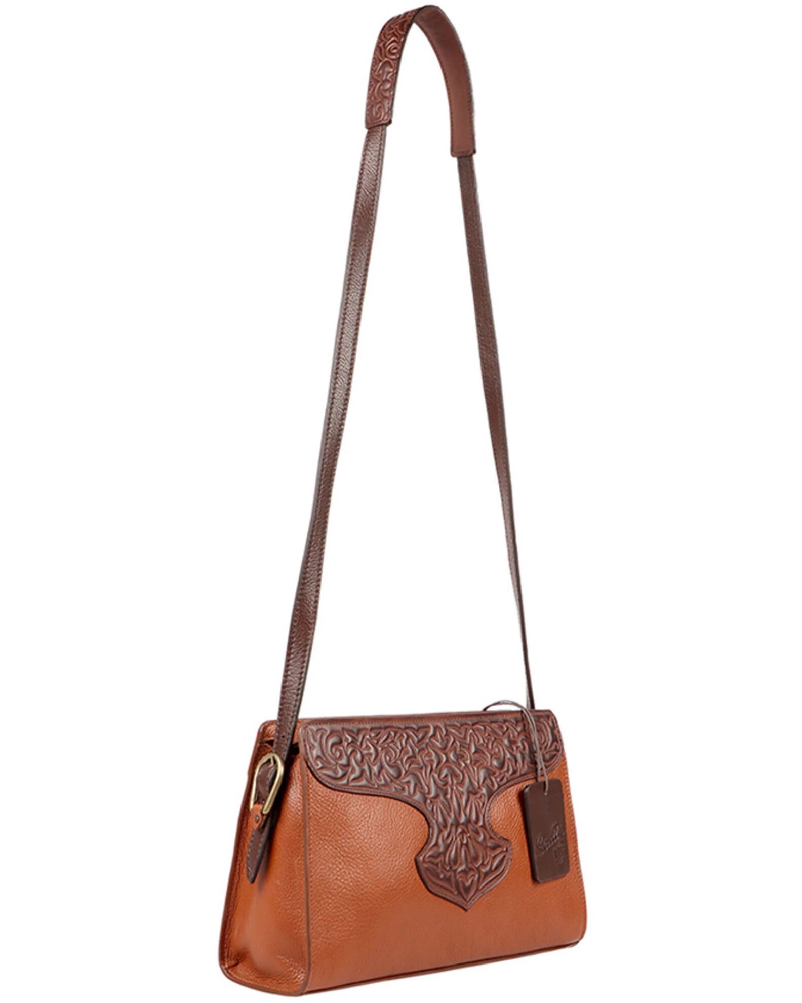 Scully Women's Leather Tooled Overlay Handbag 1 Scully Women's Leather Tooled Overlay Handbag