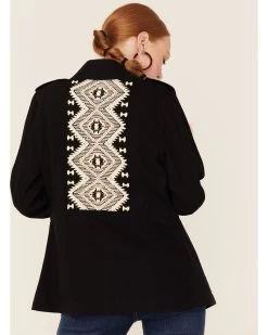 Shyanne Women's Black Embroidered Southwestern Back Anorak Jacket