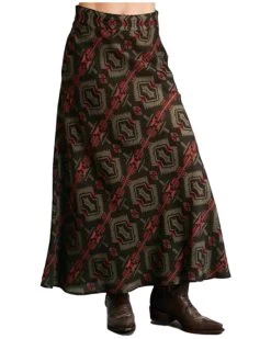 Stetson Women's Rayon Challis Blanket Print Long Cut Skirt