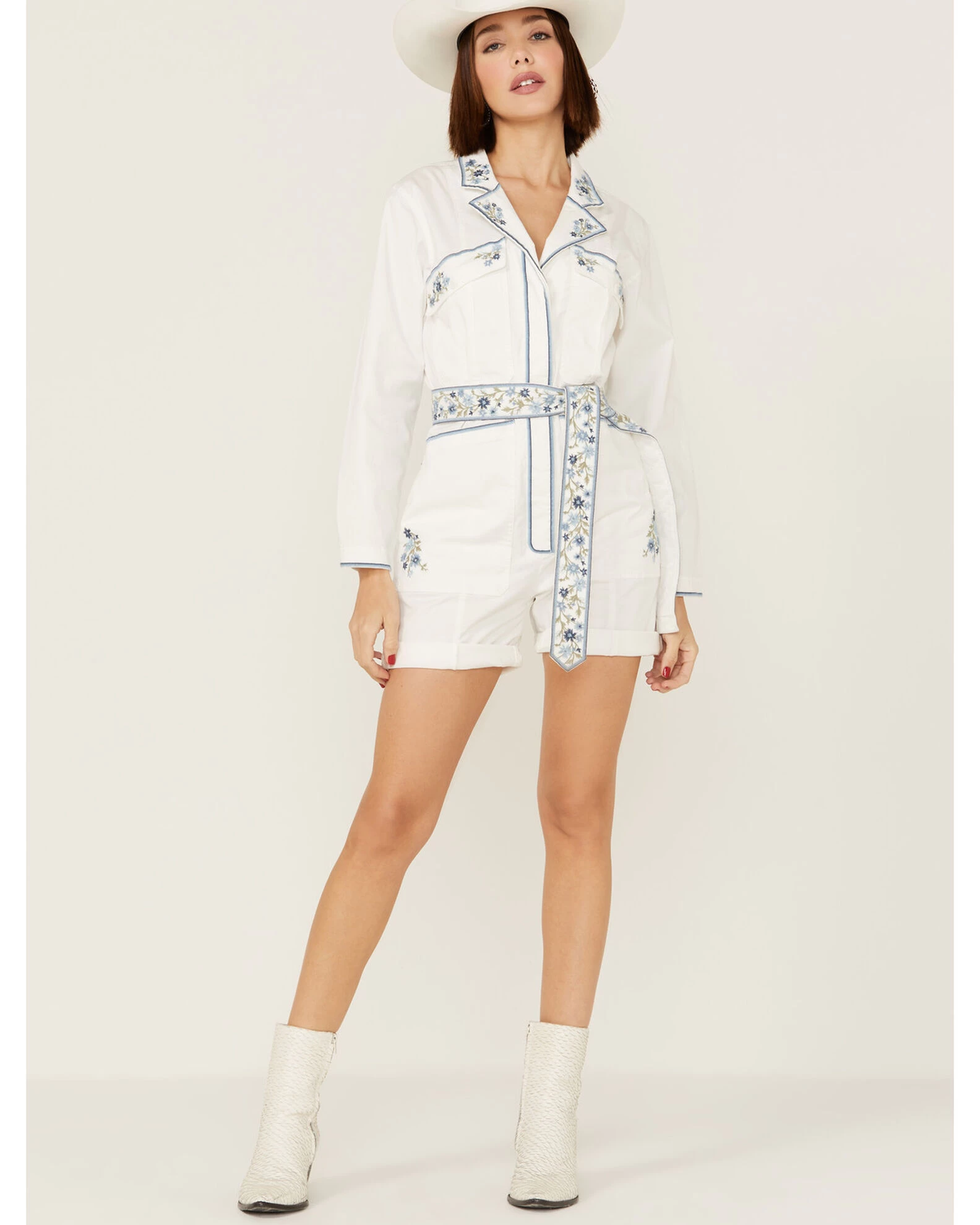 Driftwood Women's Embroidered Floral Shortall Romper 3 Driftwood Women's Embroidered Floral Shortall Romper - Image 3