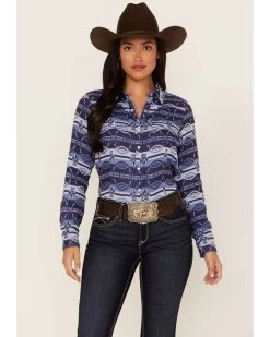 Ariat Women's R.E.A.L. Southwestern Oceanic Print Long Sleeve Western Pearl Snap Shirt -Women - Western Cowboy 2000362866 400 P1