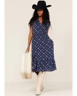 Stetson Women's Ditsy Floral Paisley Print Ruffle Flounce Midi Dress -Women - Western Cowboy 2000366898 400 P1