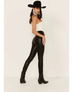 Free People Women's Black Spitfire Stacked Faux Leather Skinny Pants