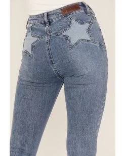 Rock & Roll Denim Women's Medium Wash High Rise Star Pocket Flare Jeans -Women - Western Cowboy 2000368163 414 P4