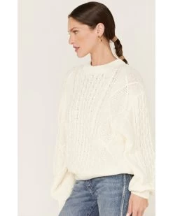 Wrangler Women's Relaxed Cable Knit Sweater -Women - Western Cowboy 2000372606 110 P2