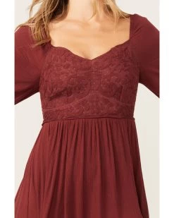 Shyanne Women's Embroidered Mesh Dot Poet Sleeve Midi Dress