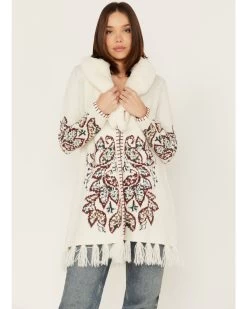 Shyanne Women's Paisley Knit Fringe & Faux Fur Cardigan