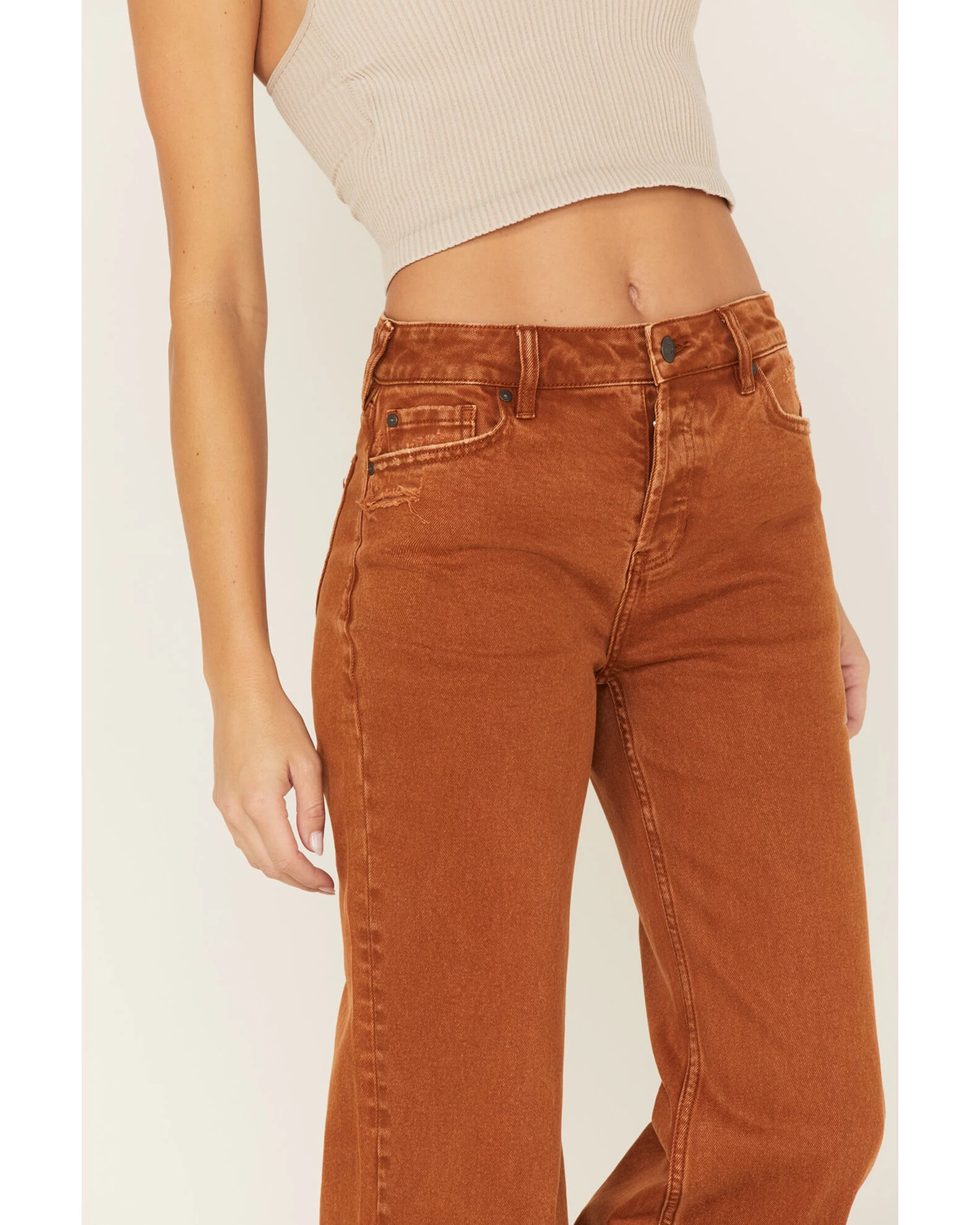 Cleo + Wolf Women's High Rise Distressed Stretch Loose Wide Jeans 2 Cleo + Wolf Women's High Rise Distressed Stretch Loose Wide Jeans - Image 2