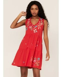Johnny Was Women's Cleo Tiered Knit Embroidered Floral Tank Dress