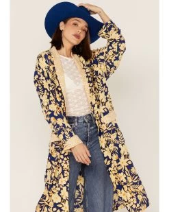 Free People Women's Wild Nights Floral Print Long Sleeve Kimono Duster -Women - Western Cowboy 2000374745 400 P2