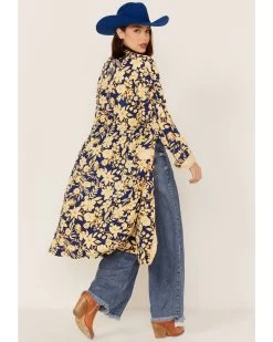 Free People Women's Wild Nights Floral Print Long Sleeve Kimono Duster