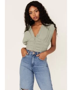 Free People Women's Aria Ruched Corset Crop Top -Women - Western Cowboy 2000378055 341 P1