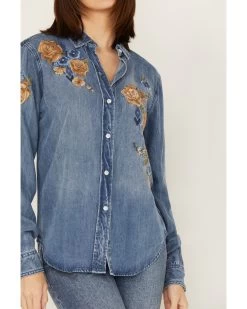 Stetson Women's Floral Embroidered Medium Wash Long Sleeve Button Down Shirt 6 Stetson Women's Floral Embroidered Medium Wash Long Sleeve Button Down Shirt -Women - Western Cowboy 2000378244 400 P3