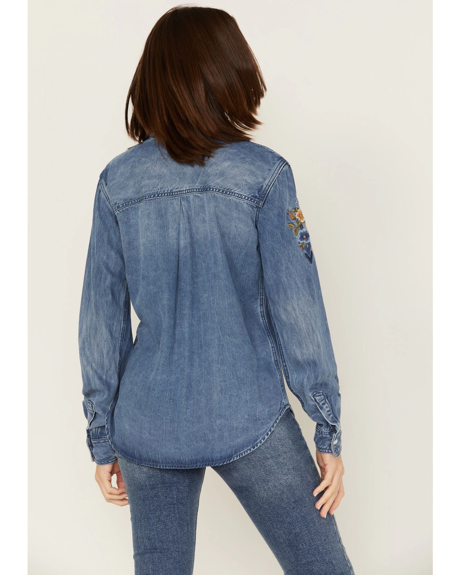 Stetson Women's Floral Embroidered Medium Wash Long Sleeve Button Down Shirt 1 Stetson Women's Floral Embroidered Medium Wash Long Sleeve Button Down Shirt