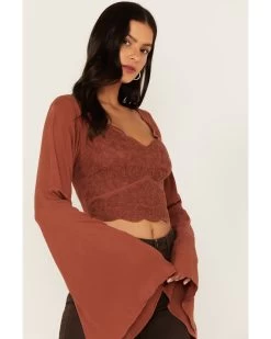 Shyanne Women's Embroidered Mesh Dot Poet Sleeve Crop Top -Women - Western Cowboy 2000380617 200 P2