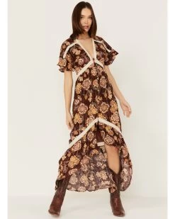 Shyanne Women's Short Sleeve Floral Print High Low Maxi Dress -Women - Western Cowboy 2000380672 401 P1