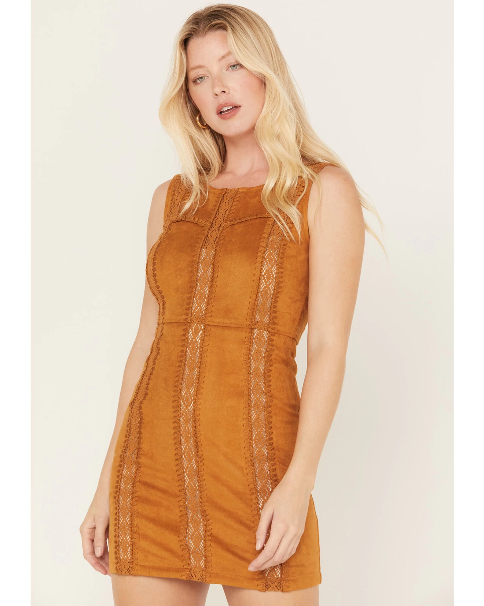 Shyanne Women's Faux Suede Crochet Dress 2 Shyanne Women's Faux Suede Crochet Dress - Image 2