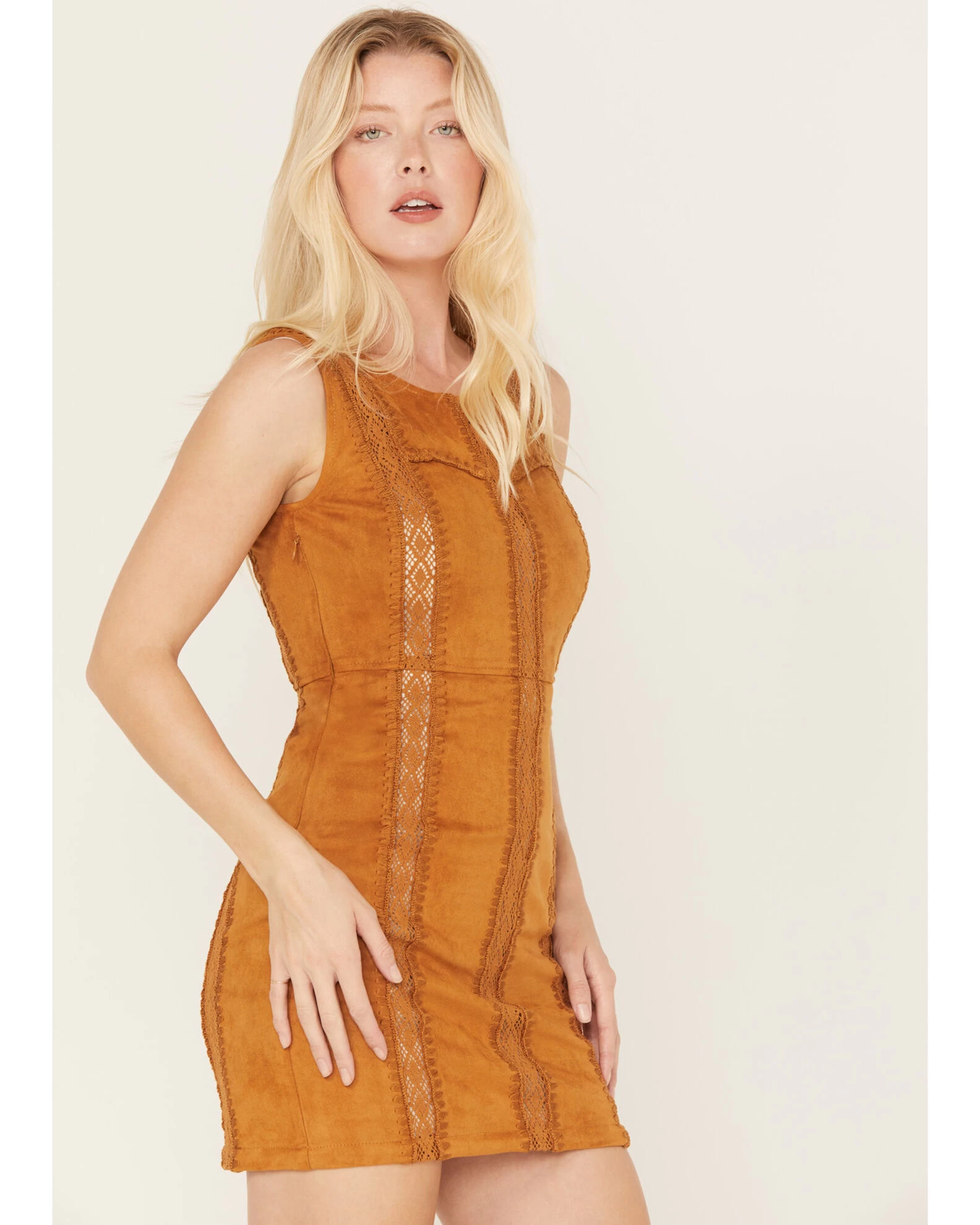 Shyanne Women's Faux Suede Crochet Dress 3 Shyanne Women's Faux Suede Crochet Dress - Image 3