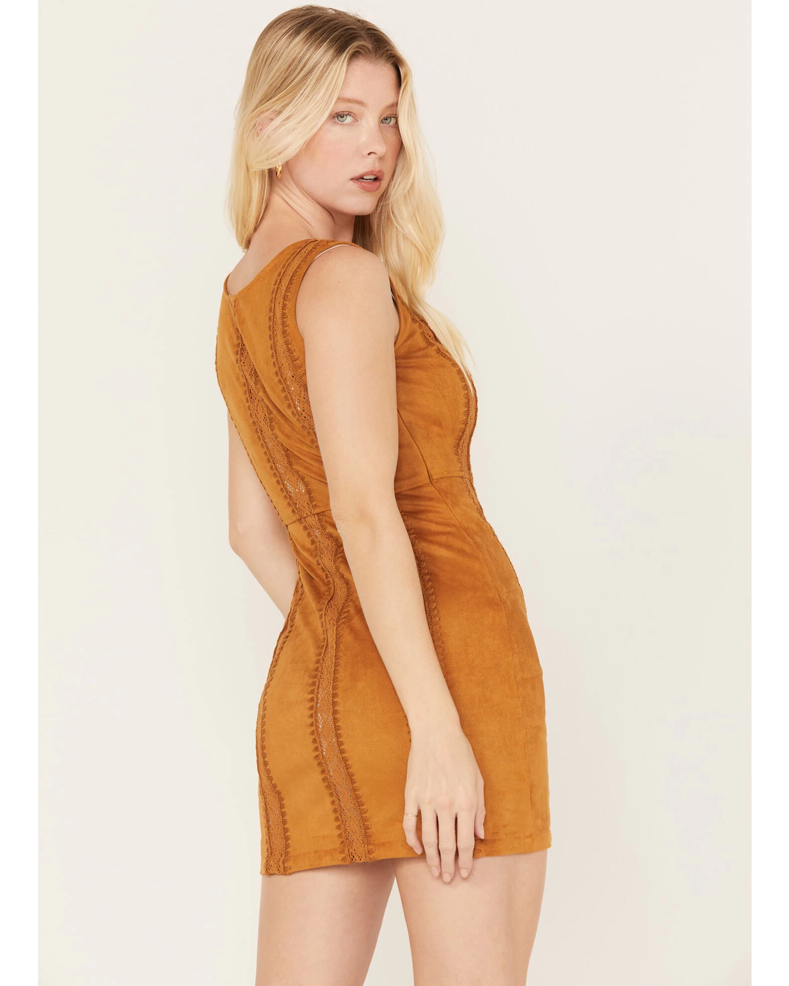 Shyanne Women's Faux Suede Crochet Dress 4 Shyanne Women's Faux Suede Crochet Dress - Image 4