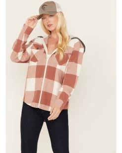 Cleo + Wolf Women's Buffalor Plaid Print Hooded Flannel Shirt 6 Cleo + Wolf Women's Buffalor Plaid Print Hooded Flannel Shirt -Women - Western Cowboy 2000380772 200 P1