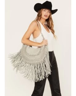 Wonderwest Women's Gray Fringe Hobo Boho Handbag