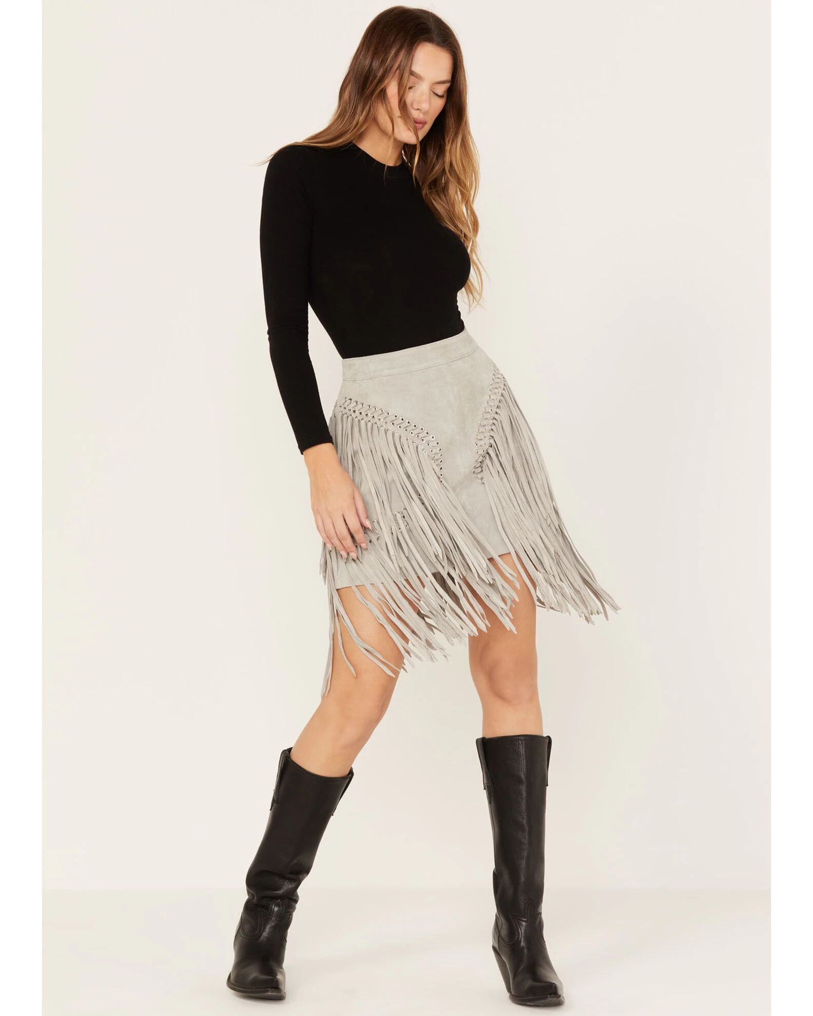 Wonderwest Women's Suede Fringe Mini Skirt 4 Wonderwest Women's Suede Fringe Mini Skirt - Image 4
