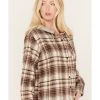Cleo + Wolf Women's Tau Plaid Print Hooded Flannel Long Sleeve Shirt