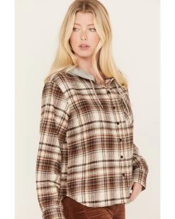 Cleo + Wolf Women's Tau Plaid Print Hooded Flannel Long Sleeve Shirt